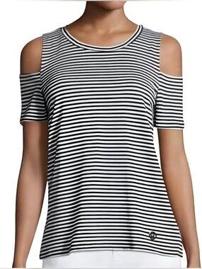 2/$30 MICHAEL Michael Kors Cold-shoulder Striped Top w Logo Hardware XL #A1956